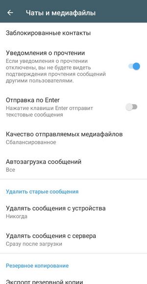 Настройки приложения Delta Chat
